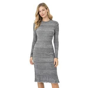POL Textured Slate Gray Long Sleeve Midi Dress Size M Boho Distressed Hem